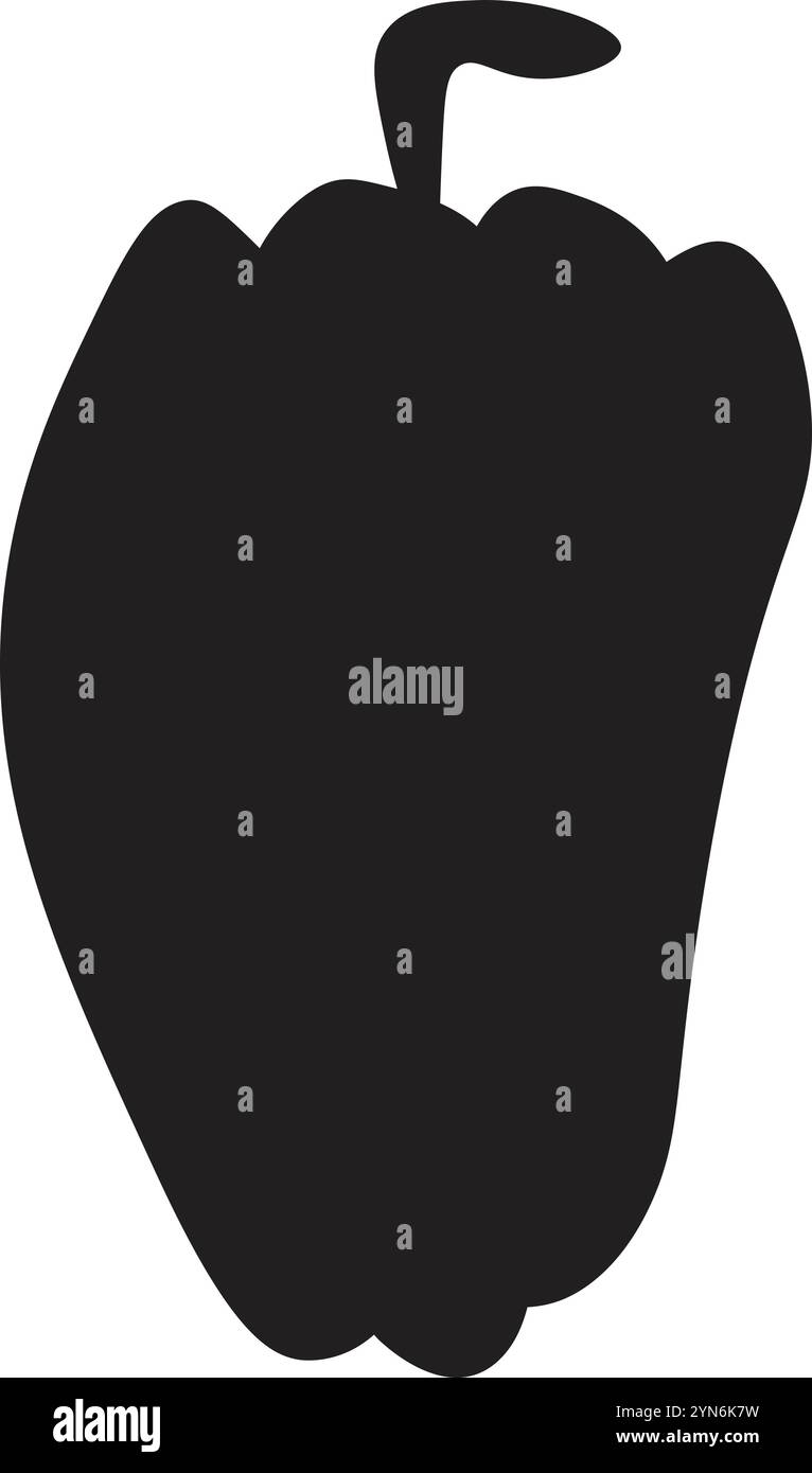 Silhouette simple et audacieuse d'un poivron, idéale pour représenter la fraîcheur, la santé ou les thèmes culinaires, avec une tige claire ajoutant une touche de détail Illustration de Vecteur