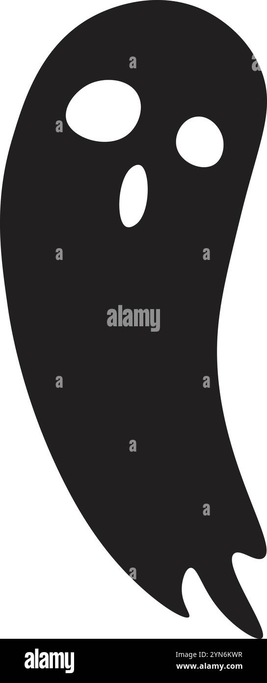 Simple fantôme noir flottant avec les yeux ovales et la bouche ouverte exprimant la peur, idéal pour les projets et décorations d'halloween Illustration de Vecteur