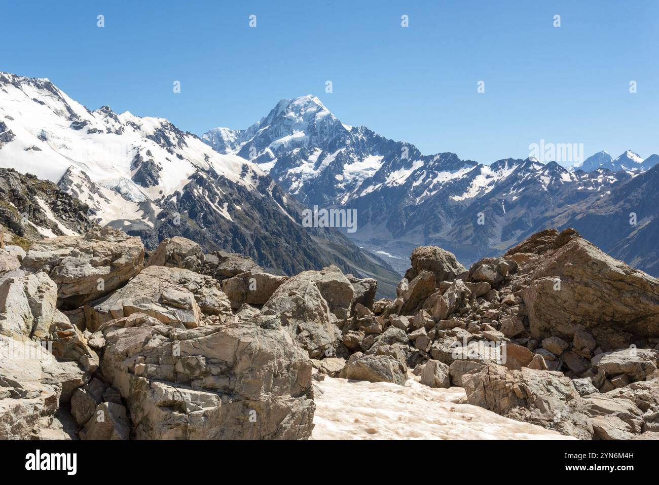 Vue panoramique sur le Mont Aoraki depuis la route Mueller Hut, le parc national du Mont Aoraki, île du Sud de la Nouvelle-Zélande Banque D'Images