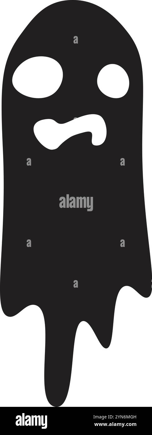 Illustration minimaliste d'un fantôme triste flottant avec un manteau noir, idéal pour les invitations de fête d'halloween ou les décorations effrayantes Illustration de Vecteur