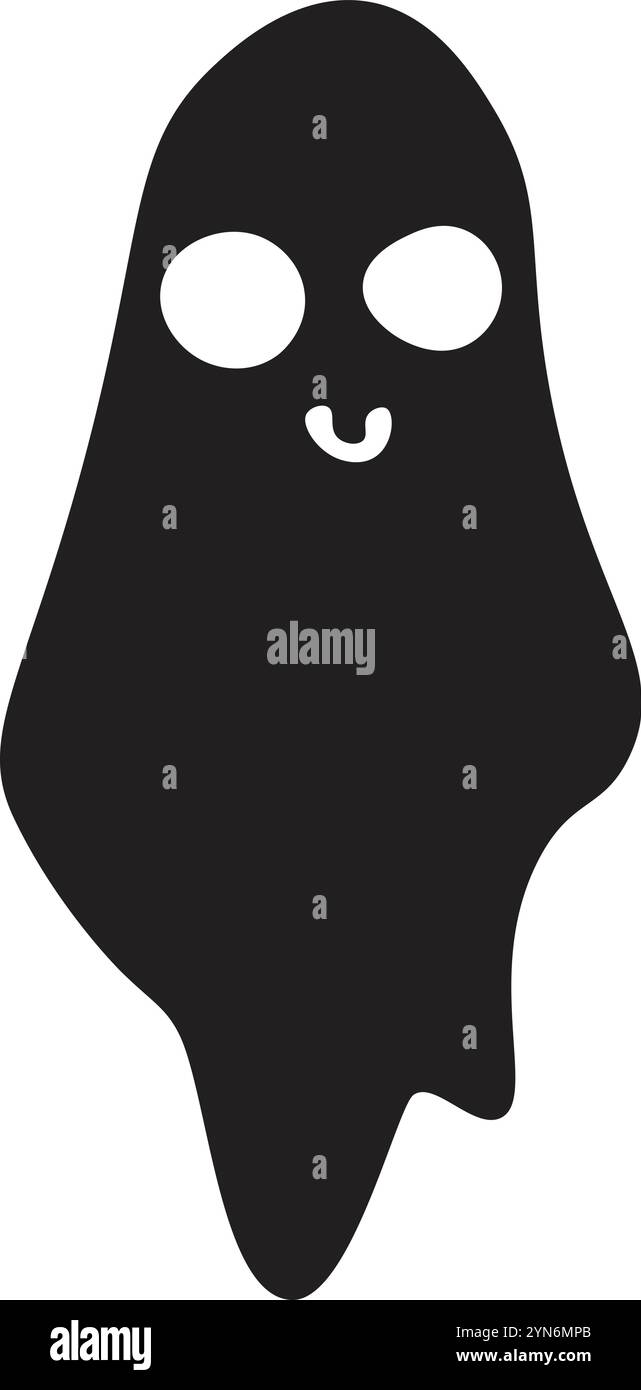 Joli fantôme noir avec un grand sourire sur fond blanc, parfait pour les projets d'halloween Illustration de Vecteur