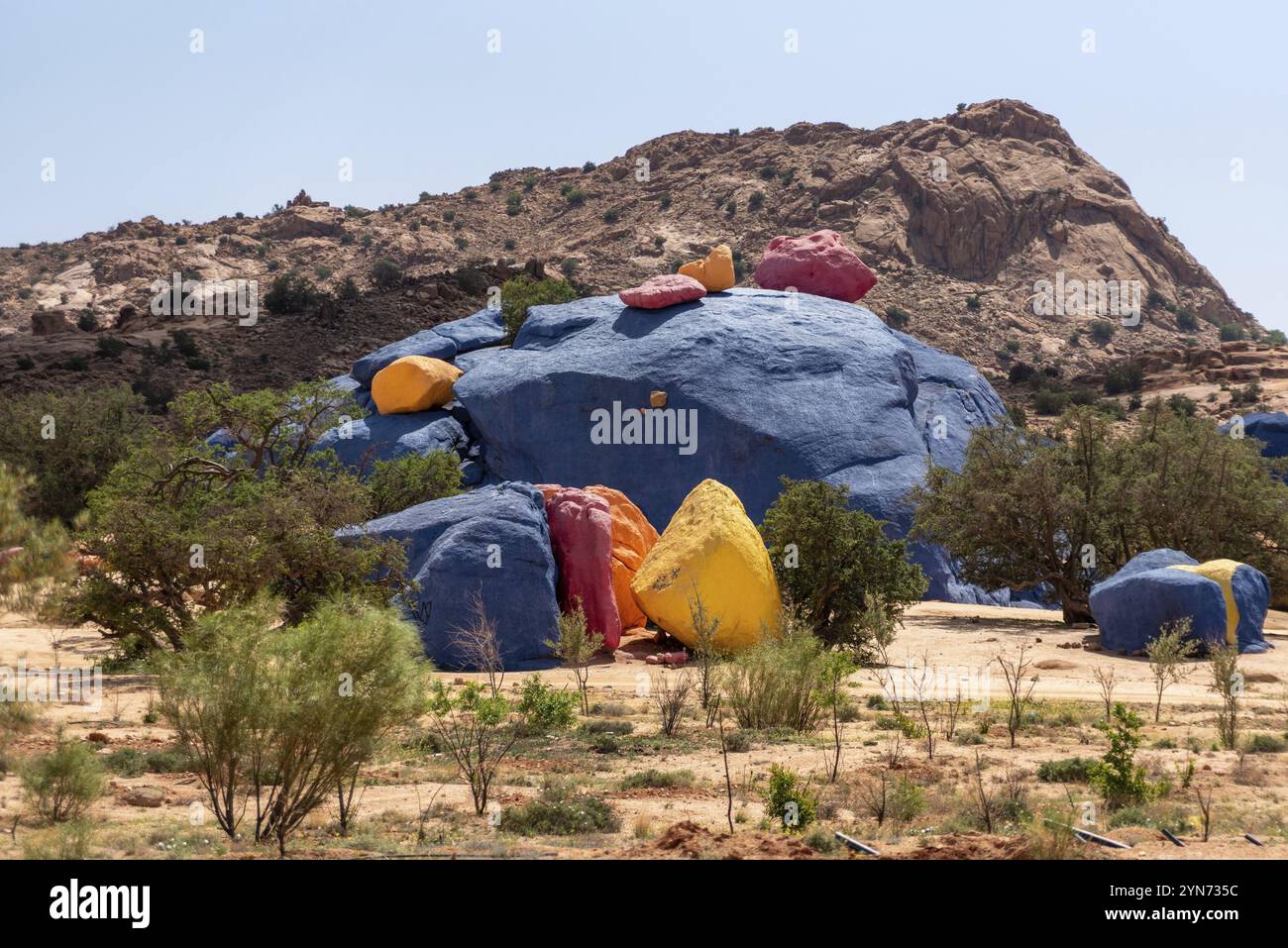 Roches peintes célèbres dans la vallée de Tafraoute, au sud du Maroc Banque D'Images