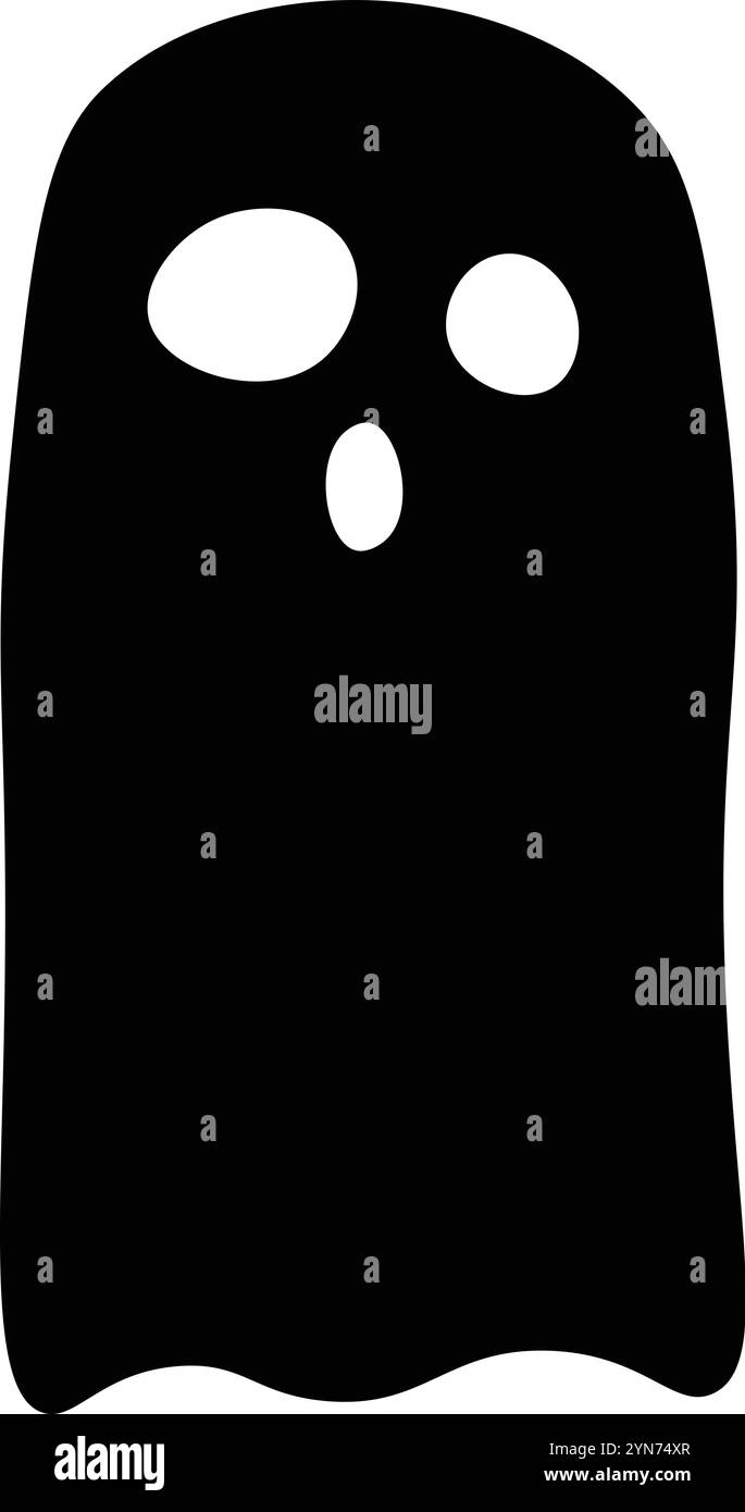 Simple fantôme noir avec des ovales blancs pour les yeux et une bouche ovale est flottant et semble surpris, parfait pour les projets d'halloween Illustration de Vecteur