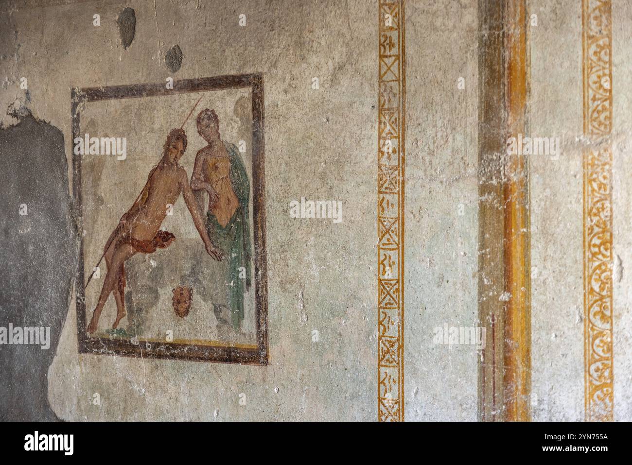 POMPÉI, ITALIE, 04 MAI 2022, fresques antiques pittoresques dans une chambre d'une villa pompéienne, Italie du Sud Banque D'Images