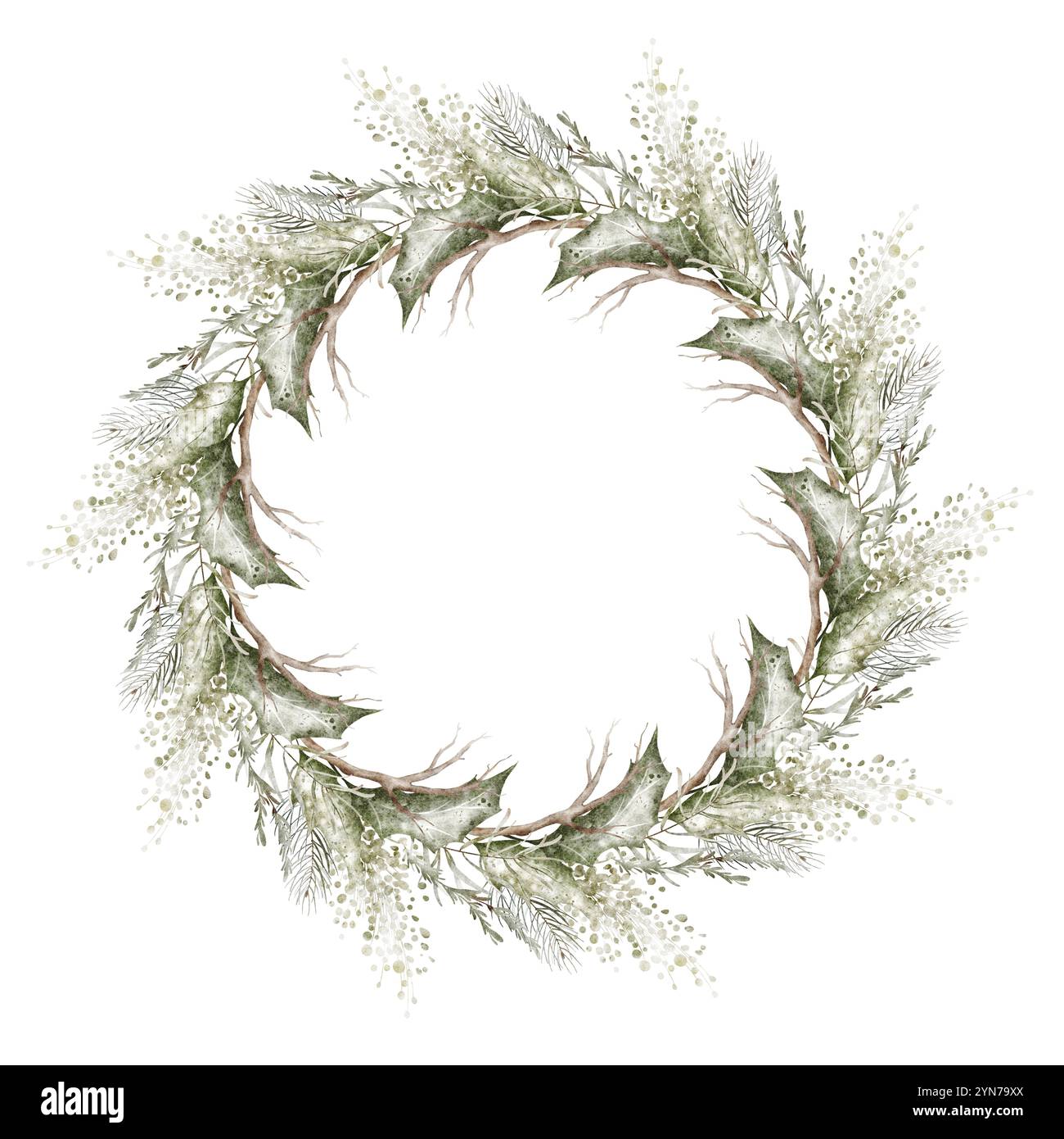 Ornement couronne de Noël avec brindille sèche Banque D'Images