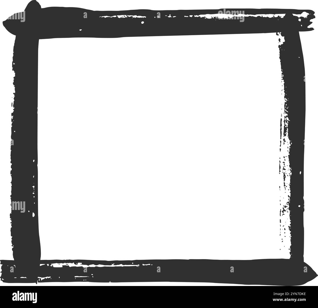 Les traits de pinceau noirs épais et texturés forment une simple bordure rectangulaire, encadrant un espace blanc vide, idéal pour ajouter du texte ou des images Illustration de Vecteur