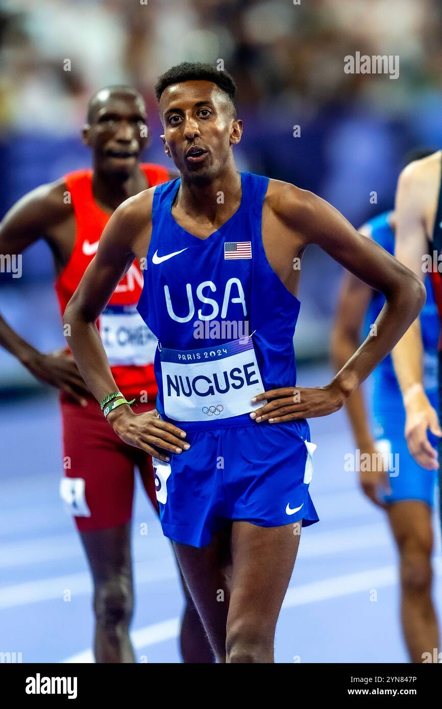 Yared Nuguse (USA), participe aux demi-finales masculines 1500 aux Jeux Olympiques d'été de 2024. Banque D'Images