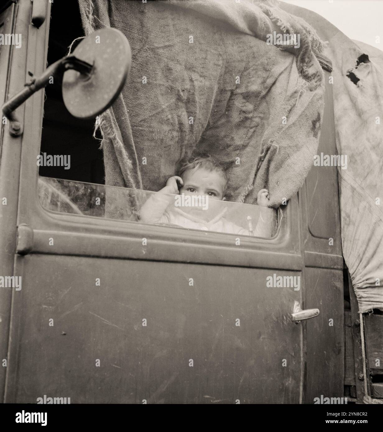 1939 , octobre, Merrill , Oregon , USA : bébé du Mississippi garé dans un camion au camp de la FSA ( Farm Security Administration ), pendant la période de la crise économique de la Grande dépression américaine . Photo par le grand artiste DOROTHEA LANGE ( 1895 - 1965 ), employé de l'Administration de la sécurité agricole des États-Unis ou Office of War information unités photographiques domestiques, comme un travail du gouvernement fédéral des États-Unis . - STATI UNITI AMERICA - PORTRAIT - RITRATTO - BAMBINO - BAMBINI - BABY - INFANZIA - ENFANCE - ENFANT - ENFANTS - EMIGRANTE - MIGRANTE - NOVECENTO - XXE SIÈCLE - ANNÉES 900 - ' Banque D'Images