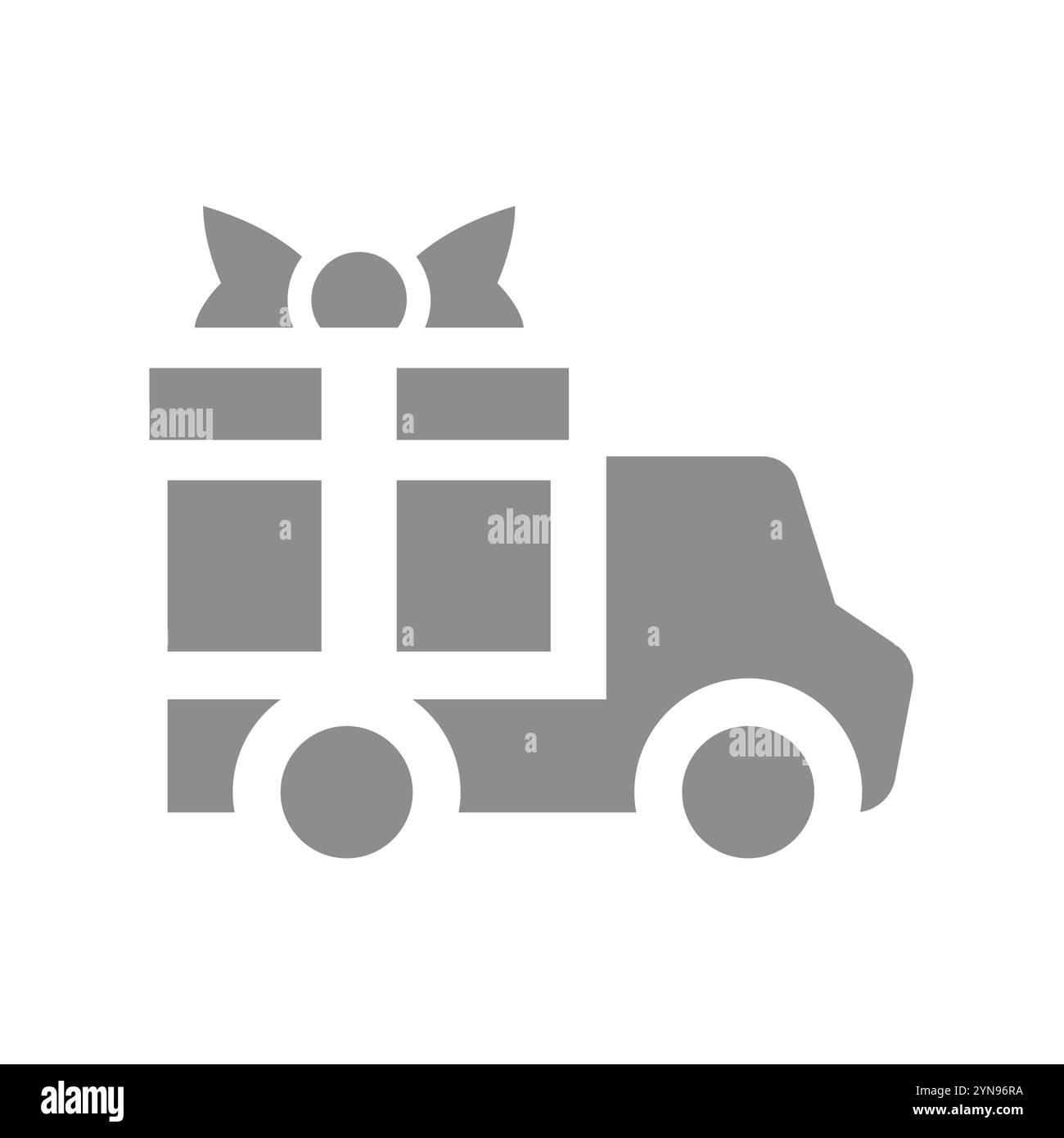 Camion de livraison avec boîte cadeau et ruban. Icône vectorielle de livraison gratuite. Illustration de Vecteur