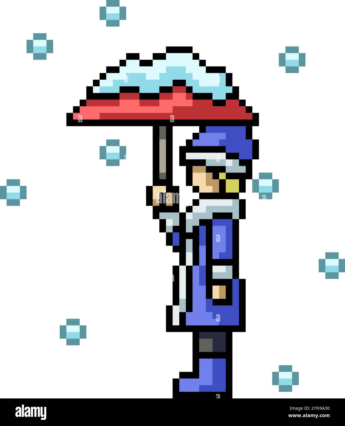 pixel art de parapluie de chandail de neige d'enfant arrière-plan isolé Illustration de Vecteur