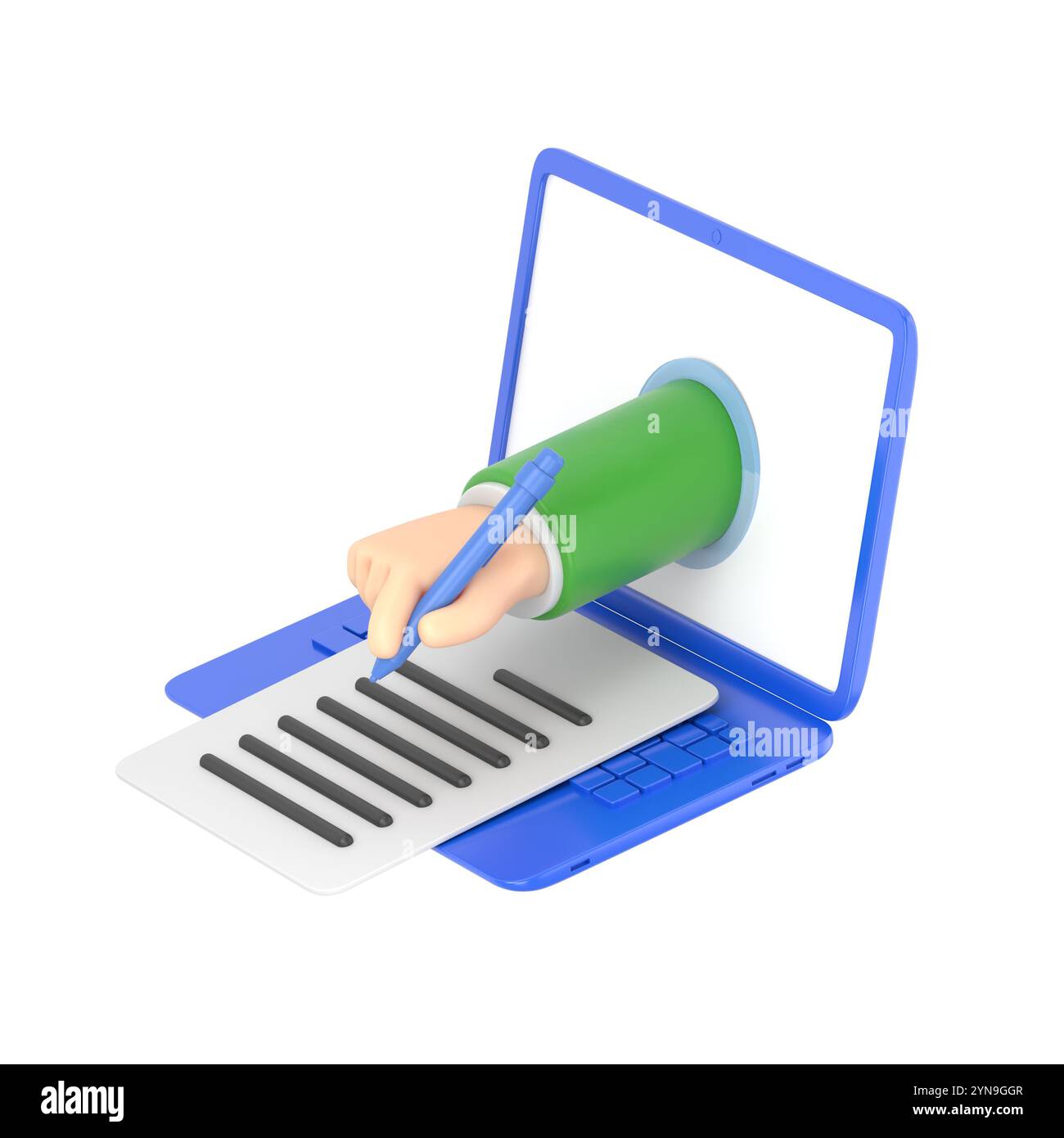 Concept de signature électronique isométrique. formulaire numérique joint au document transmis électroniquement, vérification de l'intention de signer l'accord et leg Banque D'Images