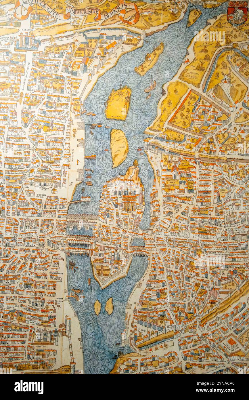 France, Paris, notre Dame de Paris, la crypte archéologique, ancienne carte de Paris au moyen âge Banque D'Images