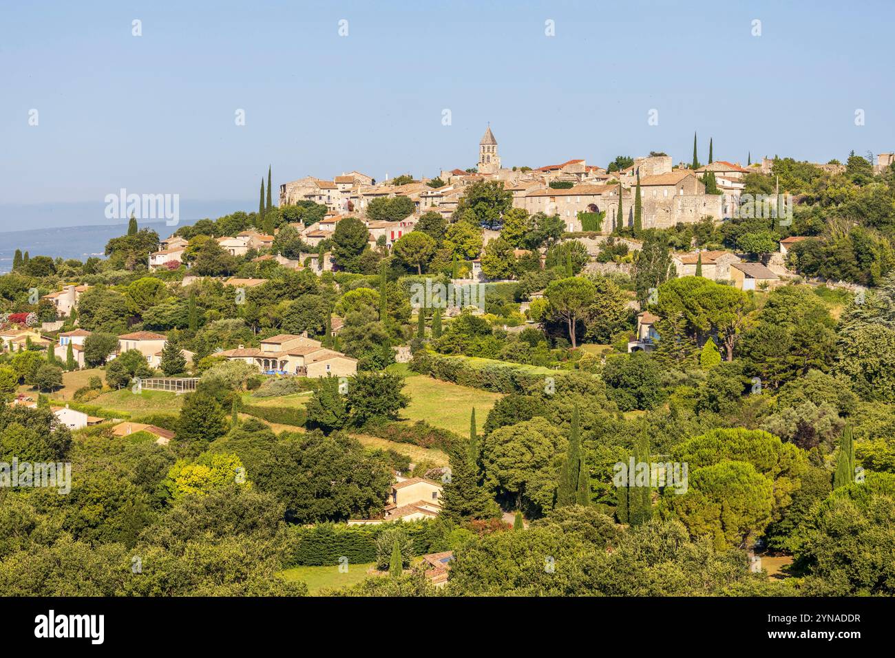 France, Drôme, Drôme provençale, la Garde-Adhémar, labellisée les plus Beaux villages de France, le village et le clocher octogonal de l'église Saint-Michel Banque D'Images