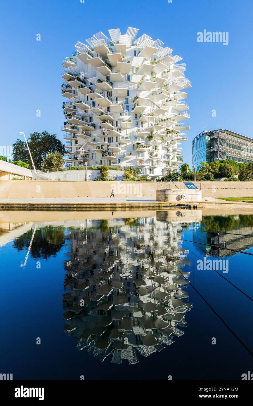 France, Herault (34), Montpellier, quartier Richter, les rives du Lez, l'immeuble L'arbre Blanc, corealise par le japonais Sou Foujimoto et les architectes français Nicolas Laisne et Manal Rachdi Banque D'Images