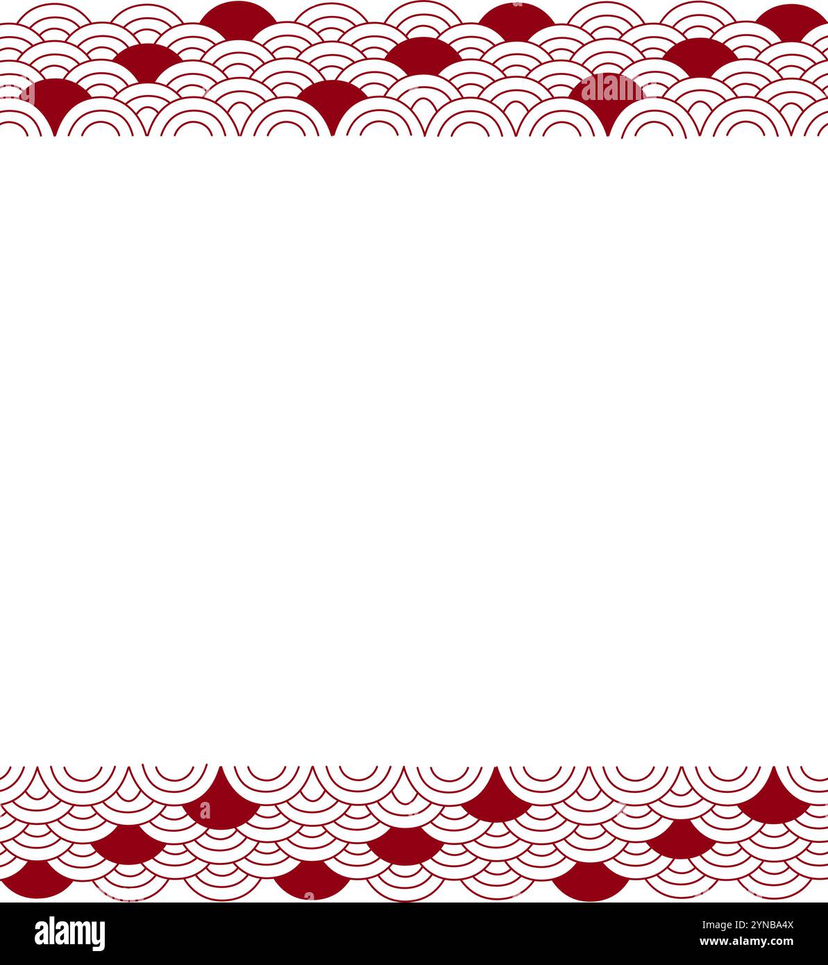 Bordures sans couture supérieure et inférieure avec motif seigaiha japonais et espace vide. Imprimé coquilles Saint-Jacques noir et blanc. Fond géométrique simple. Vecteur gr Illustration de Vecteur