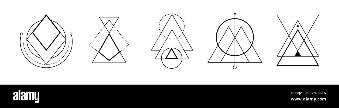 Triangle sacré avec des symboles occultes et géométriques. Illustration de Vecteur