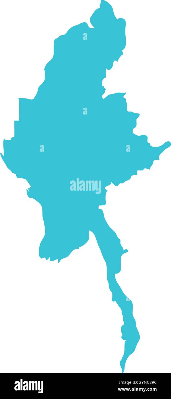CARTE du Myanmar en bleu, carte du pays, Myanmar, carte de la frontière, ligne de frontière du Myanmar, carte géographique Illustration de Vecteur