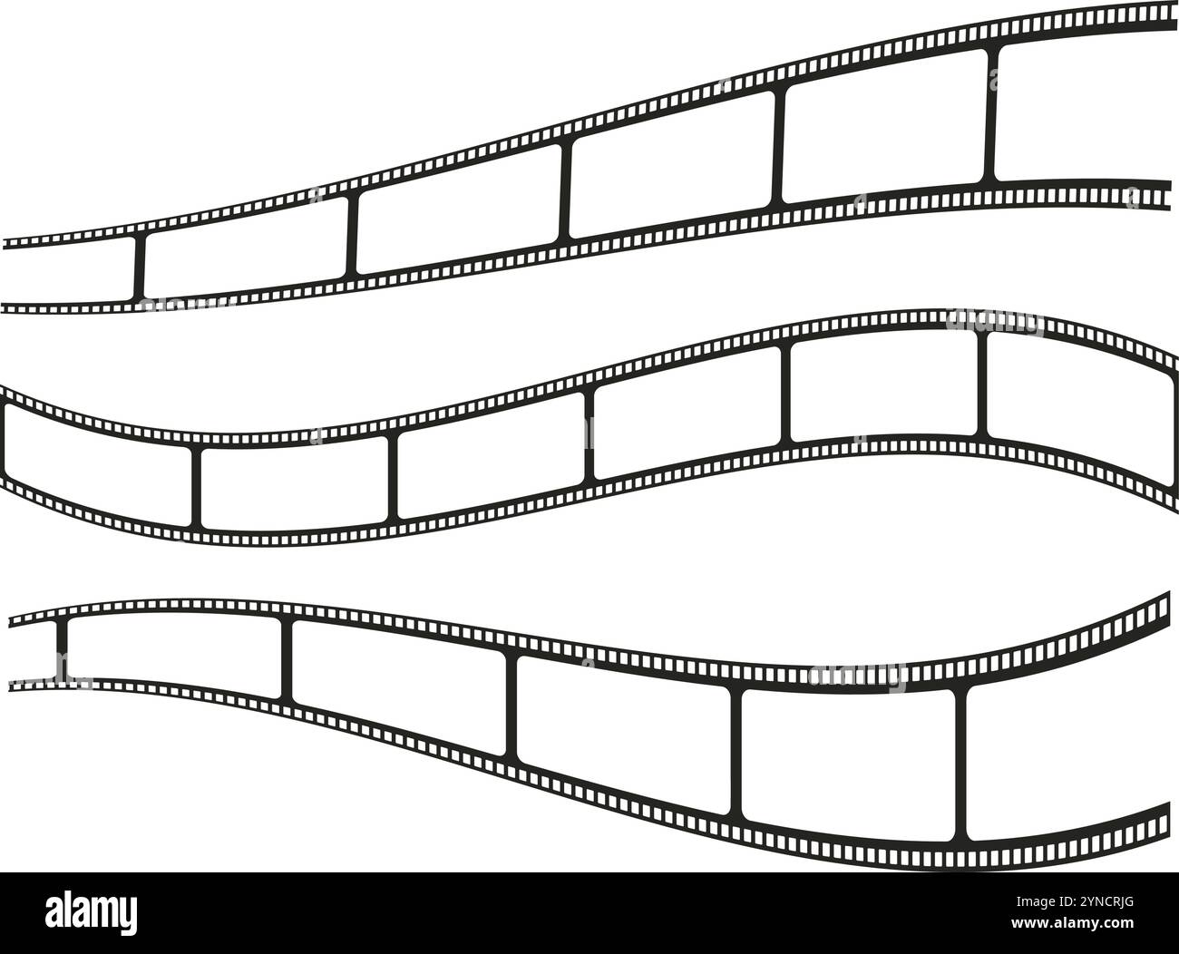 Bandes de film courbes isolées. Rouleaux de films rétro pour appareils photo ou vidéo. Éléments décoratifs de fond de cinéma, vecteur de cadres noirs volants Illustration de Vecteur