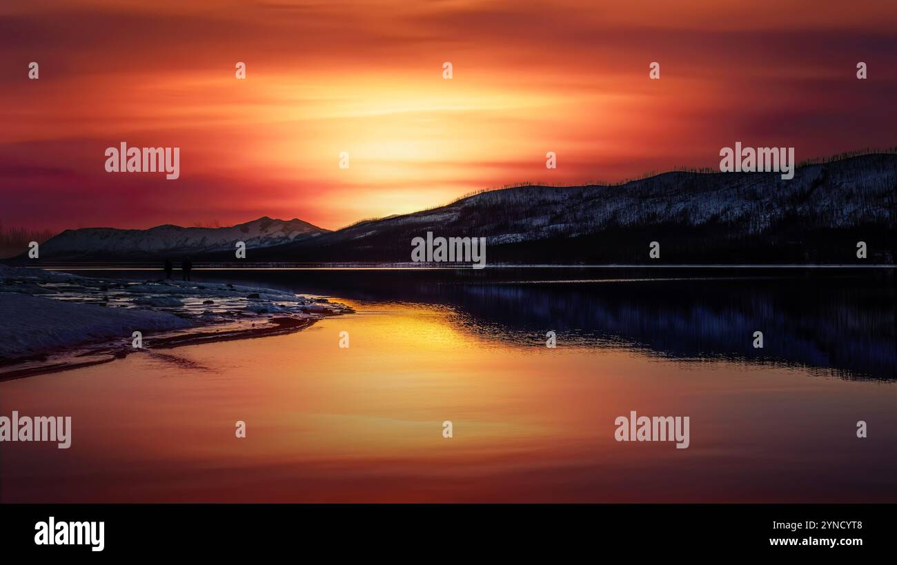 Coucher de soleil sur le lac McDonald, parc national des glaciers, Montana, États-Unis Banque D'Images