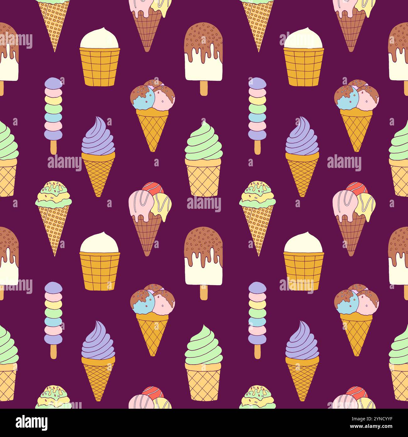 Modèle sans couture avec doodle crème glacée différente Illustration de Vecteur