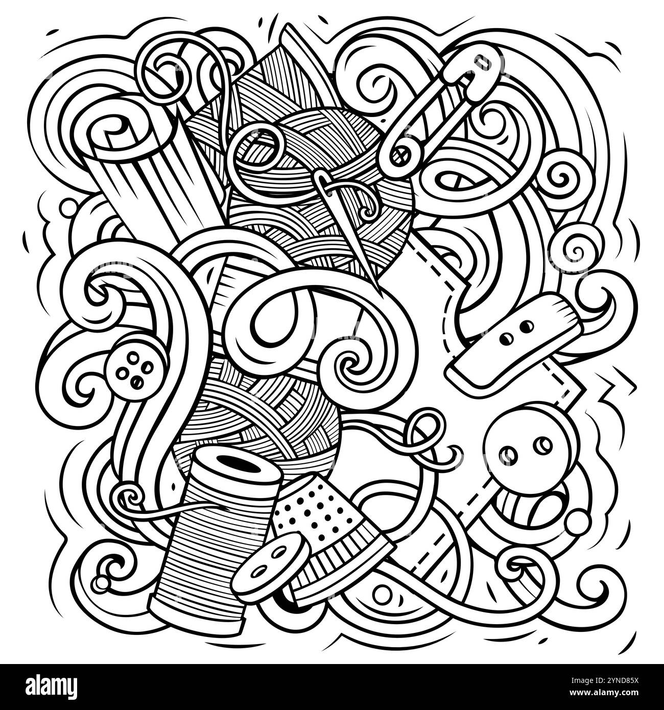 Illustration de vecteur de dessin animé fait main. Composition détaillée et esquisse avec beaucoup d'objets et de symboles artisanaux. Tous les éléments sont séparés Illustration de Vecteur