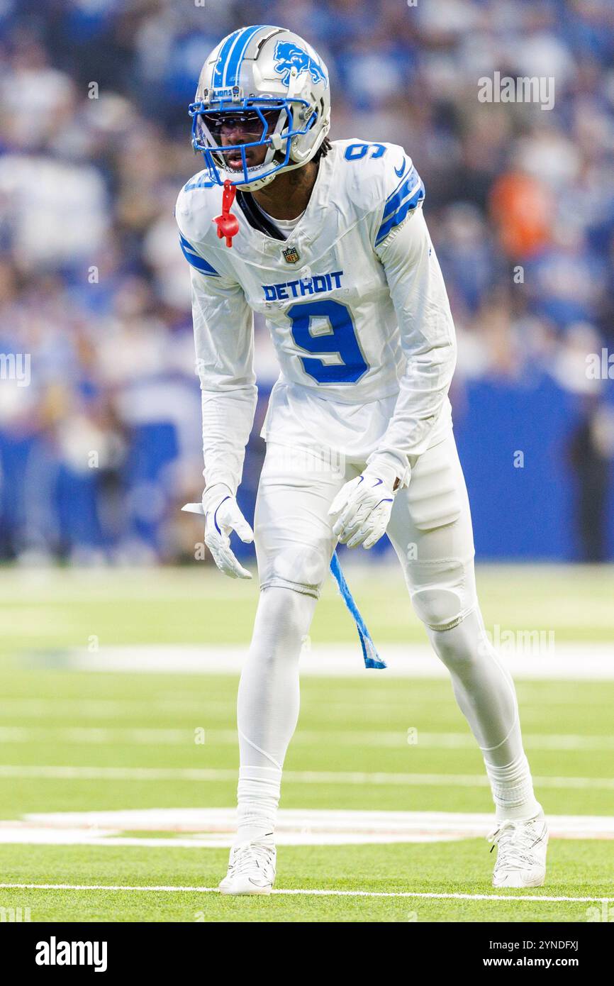 24 novembre 2024 : récepteur large des Lions de Detroit . Jameson Williams (9) lors d'un match de la NFL contre les Colts d'Indianapolis au Lucas Oil Stadium à Indianapolis, Indiana. John Mersits/CSM/SIPA USA. (Crédit image : © John Mersits/Cal Sport Media/SIPA USA) crédit : SIPA US/Alamy Live News Banque D'Images