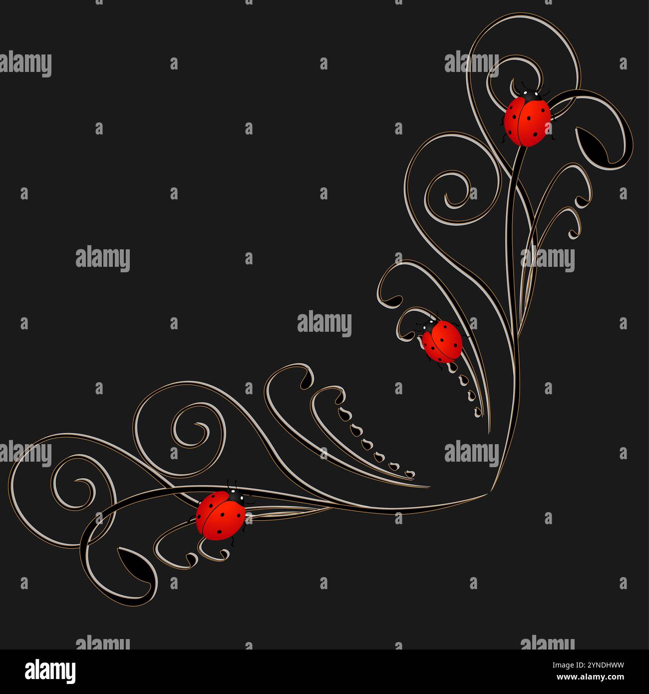 Coin avec une coccinelle rouge sur fond noir. Illustration de Vecteur