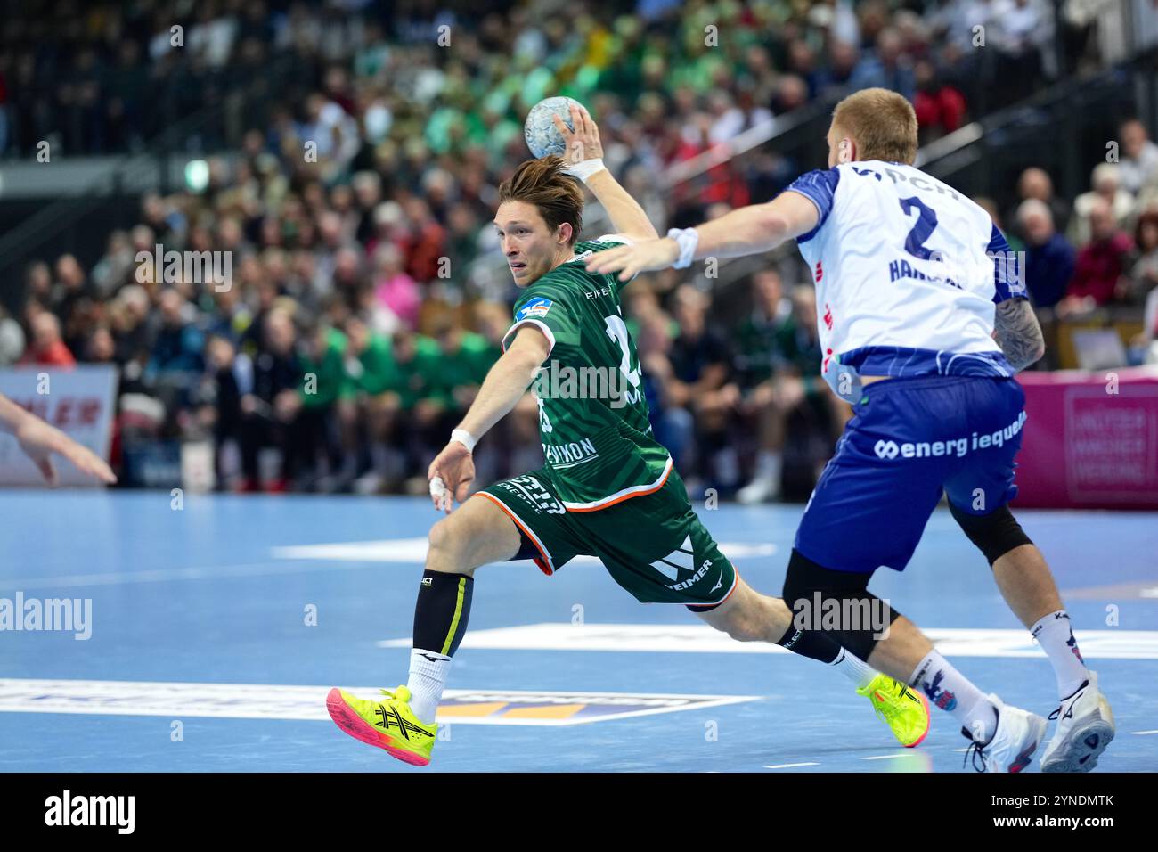 Wetzlar, Allemagne. 25 novembre 2024. Wetzlar, Allemagne, 25 novembre 2024 : Justin Mueller ( 25 Wetzlar ) lors du match DAIKIN Handball-Bundesliga entre HSG Wetzlar et 1.VfL Potsdam au Buderus-Arena de Wetzlar, ALLEMAGNE. (Julia Kneissl/SPP) crédit : SPP Sport Press photo. /Alamy Live News Banque D'Images