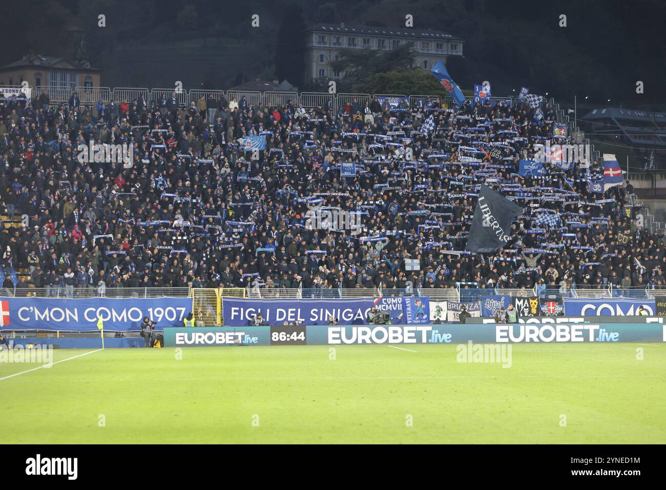 Como, Italie. 24 novembre 2024. Les supporters de Côme de Côme se disputent le match de football Serie A Enilive 2024/2025 entre Côme et Fiorentina au stade Giuseppe Sinigaglia de Côme, dans le nord de l'Italie - dimanche 24 novembre 2024. Sport - Football. (Photo de Antonio Saia/LaPresse) crédit : LaPresse/Alamy Live News Banque D'Images