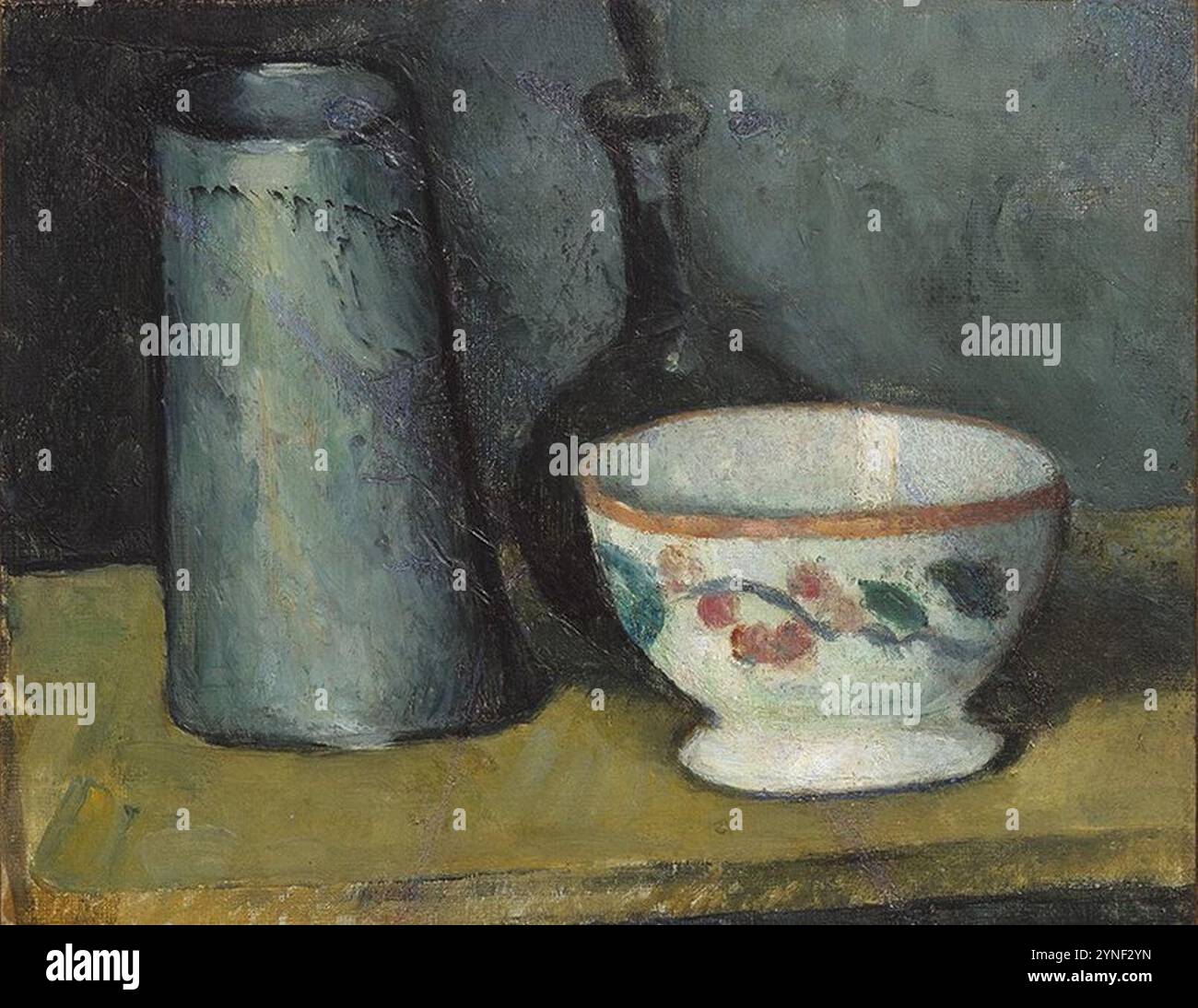 Bol, boîte à lait et bouteille de Paul Cézanne, 1879-80. Banque D'Images