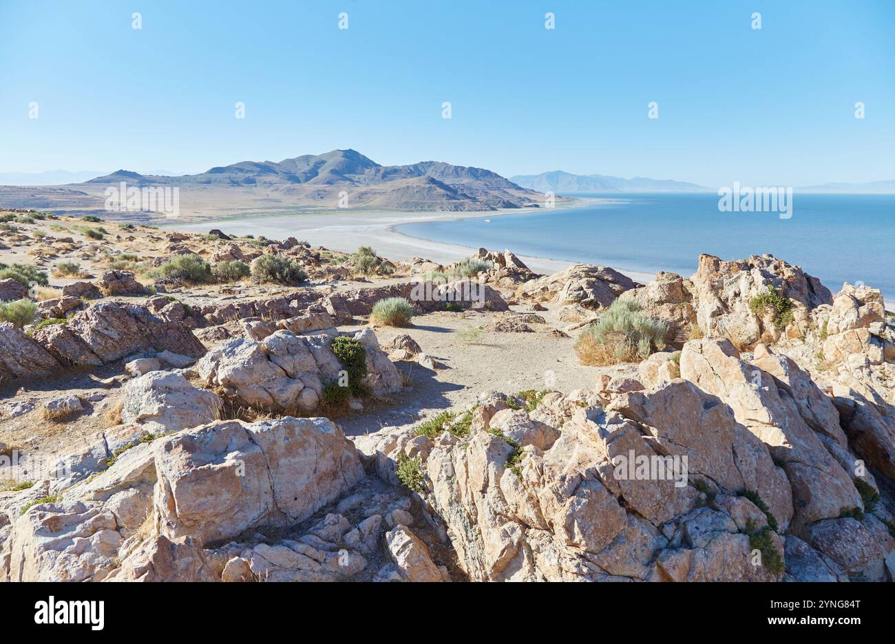 Avec ses 28 022 acres, Antelope Island est la plus grande île du Grand Lac Salé. Et il est maintenant protégé par Antelope Island State Park, le meilleur moyen de faire de l'expérience Banque D'Images