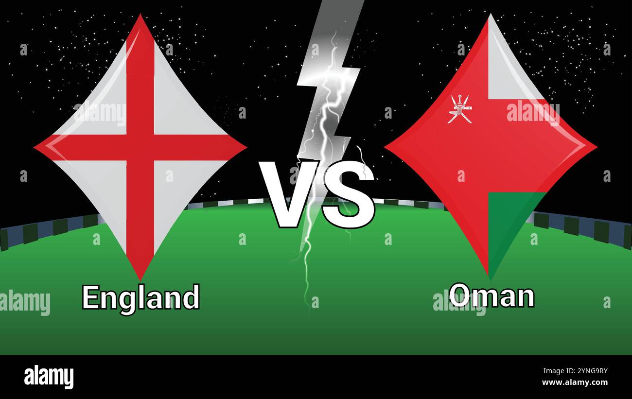 Match Stadium et Sky Stars Thunder Flash avec Angleterre vs Oman Illustration de Vecteur