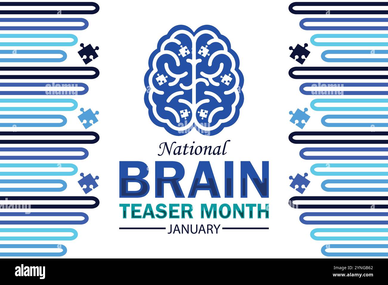 Fond d'écran national Brain Teaser Month janvier avec des formes et typographie, bannière, carte, affiche, modèle. Mois national du cerveau janvier, moderne Illustration de Vecteur