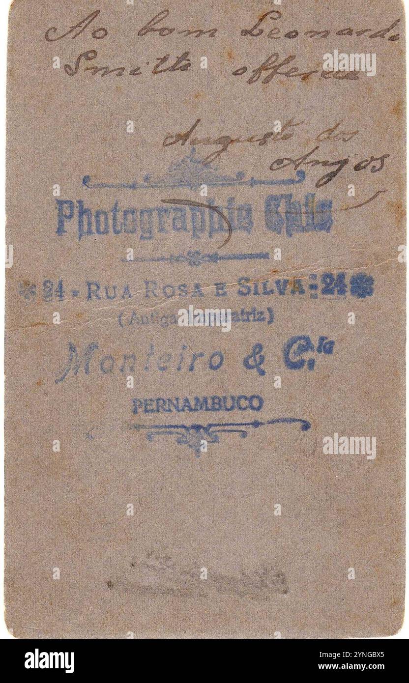 Carte de visite de Augusto dos Anjos (formatura, verso). Banque D'Images