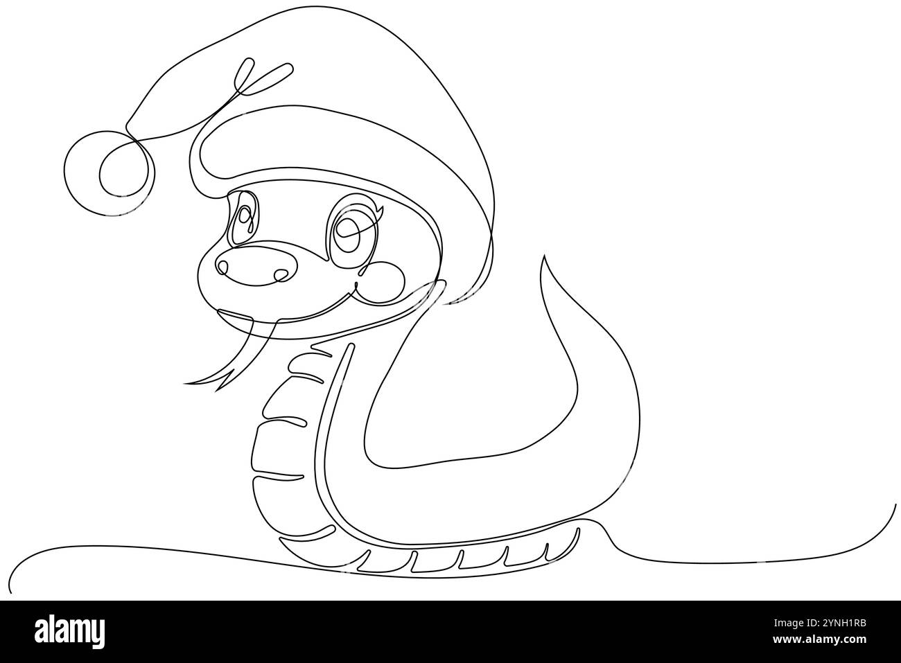 Coloriage d'un serpent amical drôle portant un chapeau de Père Noël. Dessin vectoriel. Aucune intelligence artificielle n'a été utilisée pour créer l'illustration. . Illustration vectorielle Illustration de Vecteur