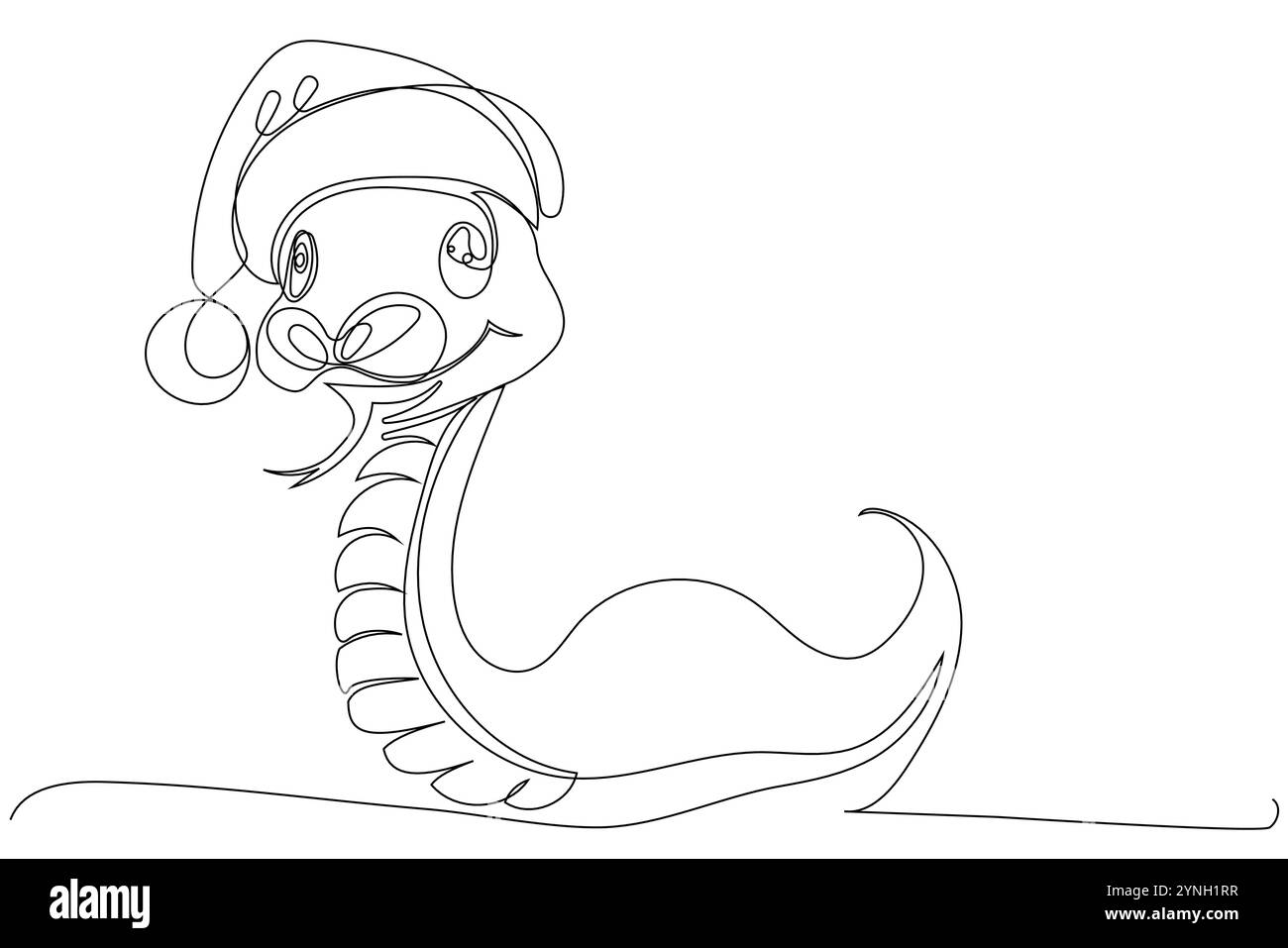 Coloriage d'un serpent amical drôle portant un chapeau de Père Noël. Dessin vectoriel. Aucune intelligence artificielle n'a été utilisée pour créer l'illustration. . Illustration vectorielle Illustration de Vecteur
