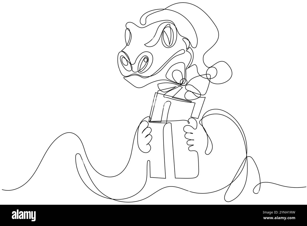 Coloriage d'un serpent amical drôle portant un chapeau de Père Noël. Dessin vectoriel. Aucune intelligence artificielle n'a été utilisée pour créer l'illustration. . Illustration vectorielle Illustration de Vecteur