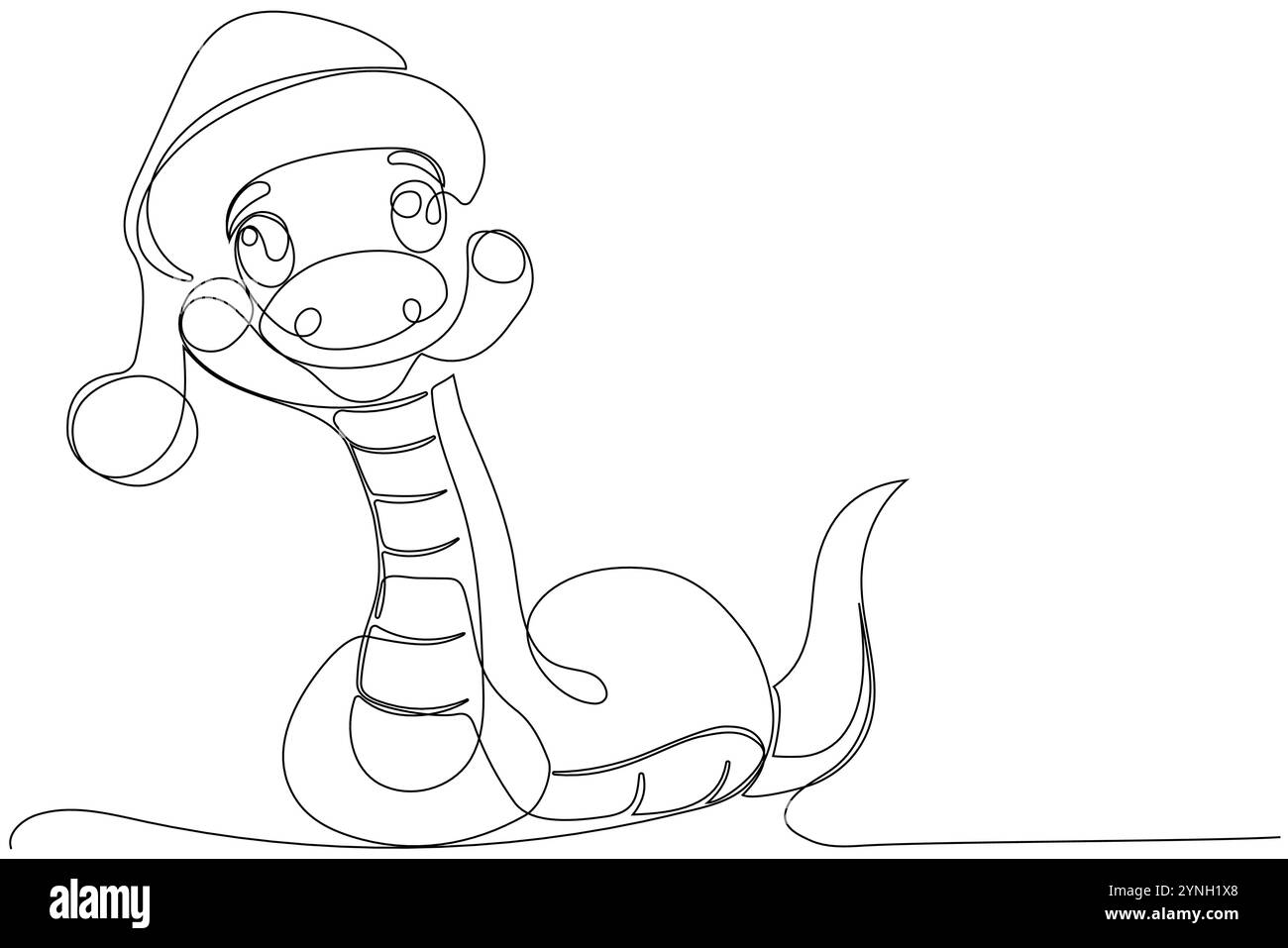 Coloriage d'un serpent amical drôle portant un chapeau de Père Noël. Dessin vectoriel. Aucune intelligence artificielle n'a été utilisée pour créer l'illustration. . Illustration vectorielle Illustration de Vecteur