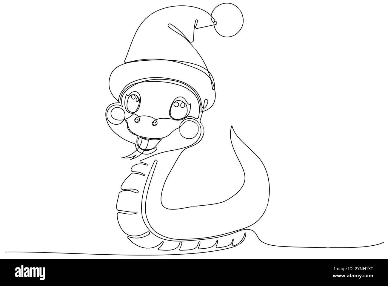 Coloriage d'un serpent amical drôle portant un chapeau de Père Noël. Dessin vectoriel. Aucune intelligence artificielle n'a été utilisée pour créer l'illustration. . Illustration vectorielle Illustration de Vecteur