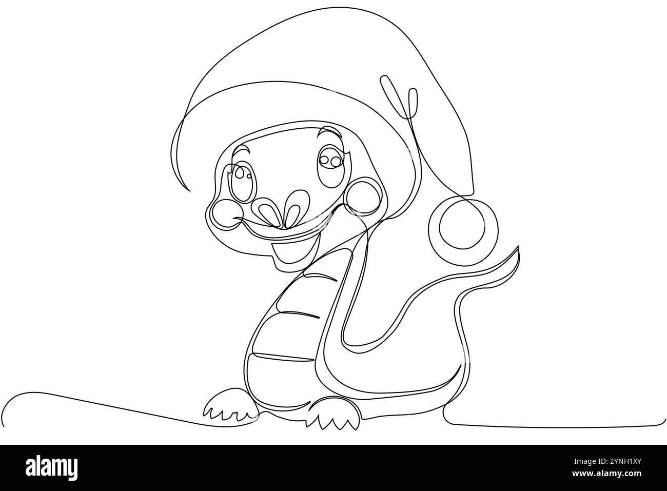 Coloriage d'un serpent amical drôle portant un chapeau de Père Noël. Dessin vectoriel. Aucune intelligence artificielle n'a été utilisée pour créer l'illustration. . Illustration vectorielle Illustration de Vecteur