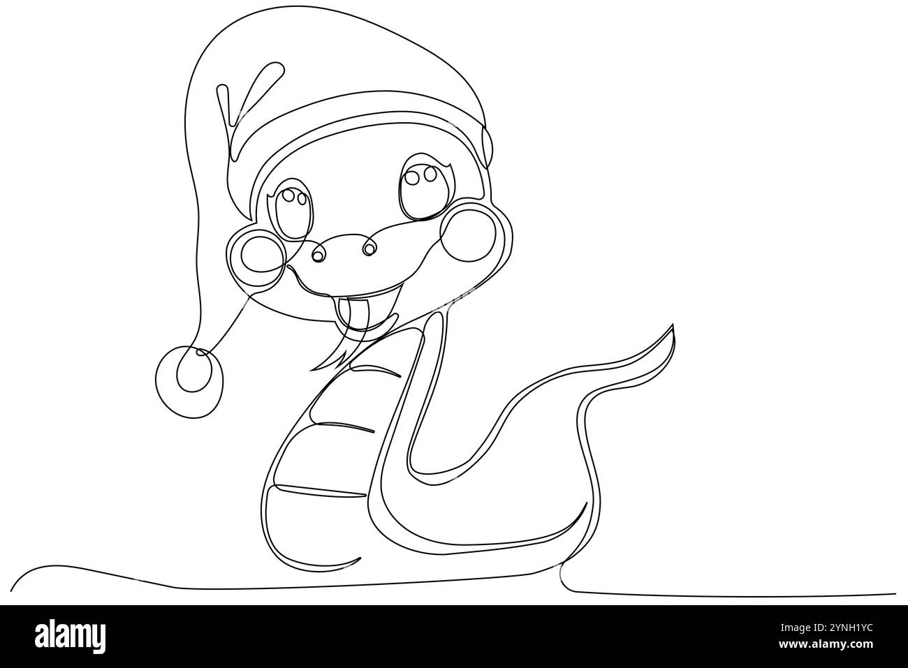 Coloriage d'un serpent amical drôle portant un chapeau de Père Noël. Dessin vectoriel. Aucune intelligence artificielle n'a été utilisée pour créer l'illustration. . Illustration vectorielle Illustration de Vecteur