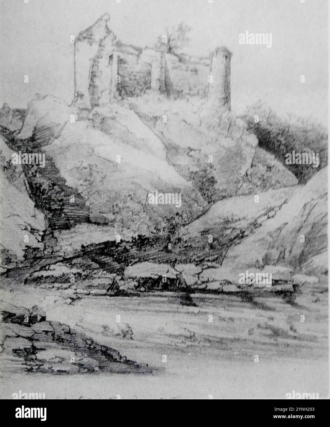 Cetatea Poenari de Gheorghe Tatarescu (1860). Banque D'Images