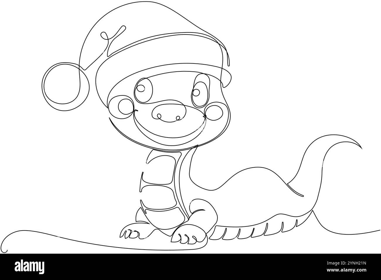 Coloriage d'un serpent amical drôle portant un chapeau de Père Noël. Dessin vectoriel. Aucune intelligence artificielle n'a été utilisée pour créer l'illustration. . Illustration vectorielle Illustration de Vecteur