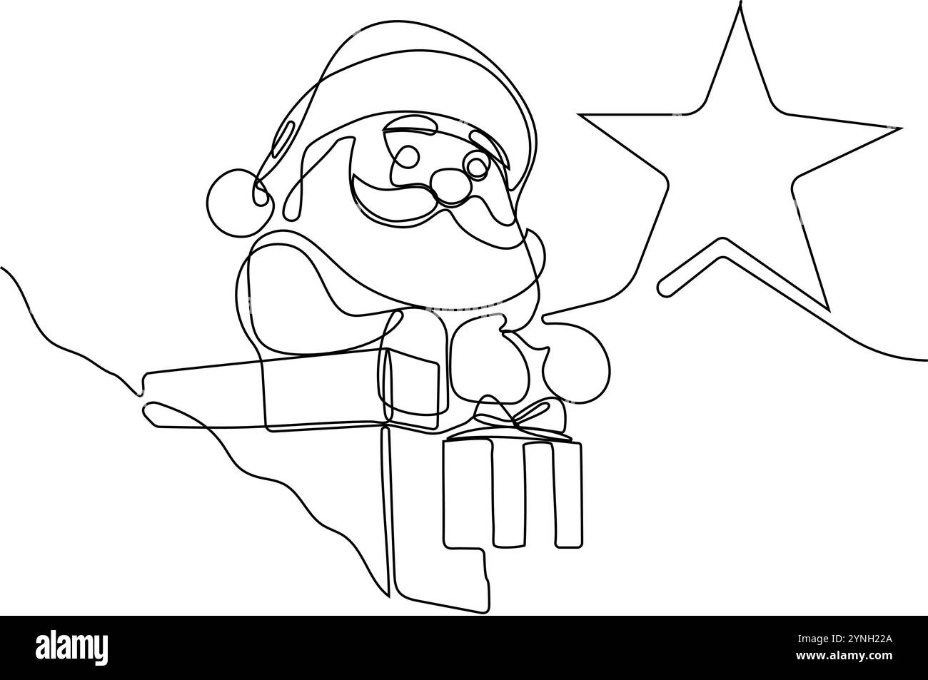 Illustration vectorielle doodle, dessinée à la main dans le style de dessin animé. Dessin linéaire noir et blanc du Père Noël sur le toit dans une cheminée. Illustration vectorielle Illustration de Vecteur