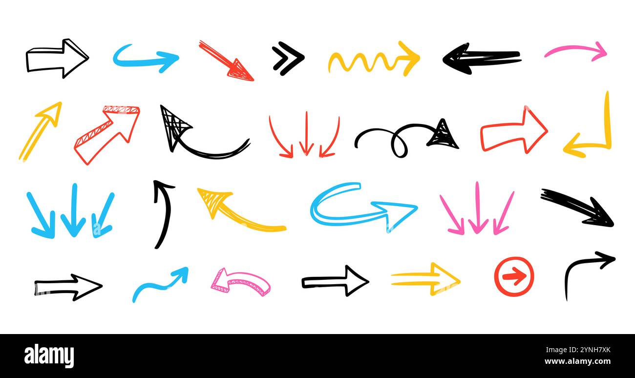 Vecteur différentes flèches Scribbles marques icônes définies. Illustration de Vecteur
