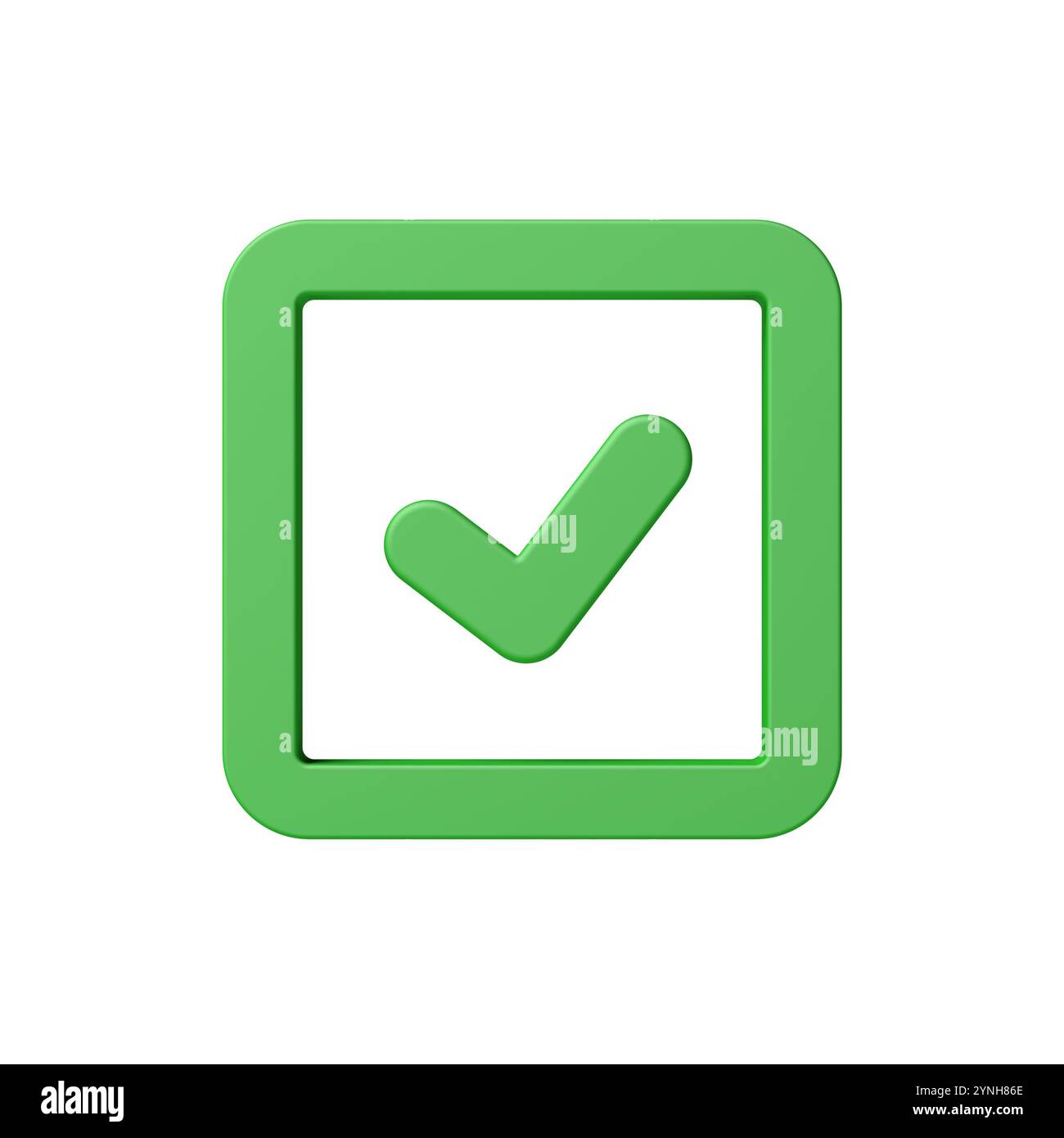 Coche verte isolée sur fond blanc. Symbole de coche. Cercle. Case à cocher. illustration 3d. Banque D'Images