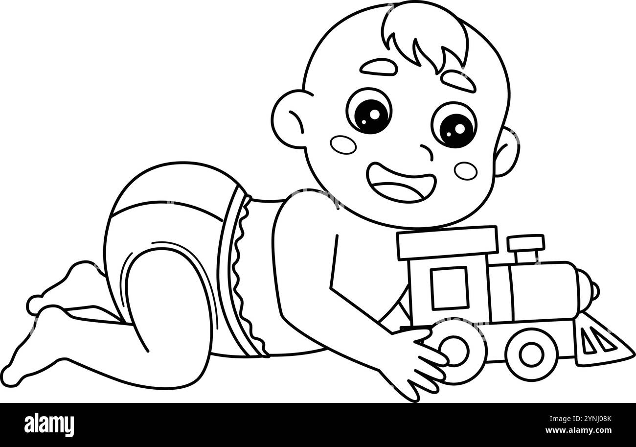 Baby Shower Baby Boy jouant avec des jouets isolés Illustration de Vecteur