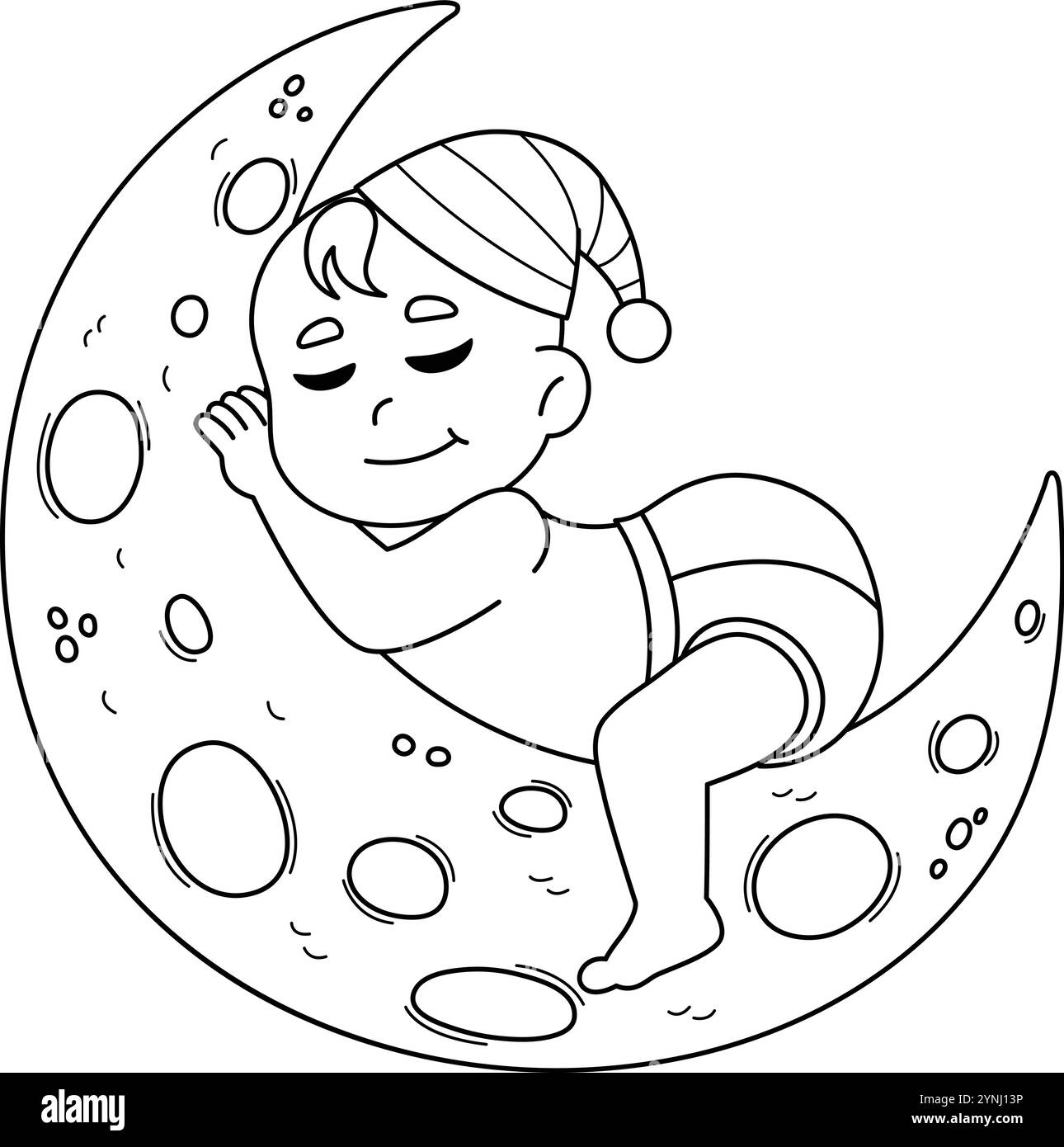 Baby Shower bébé dormant sur la Lune isolé Illustration de Vecteur