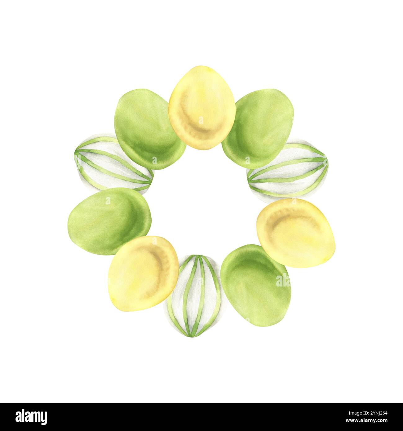 Couronne pastel de printemps avec illustration aquarelle d'oeufs colorés de Pâques. Joyeux clipart de Pâques, cadre rond dessiné à la main pour invitation, affiche, église co Banque D'Images