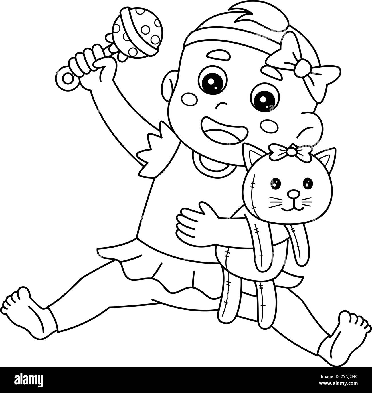 Baby Shower Baby girl jouant avec des jouets isolés Illustration de Vecteur